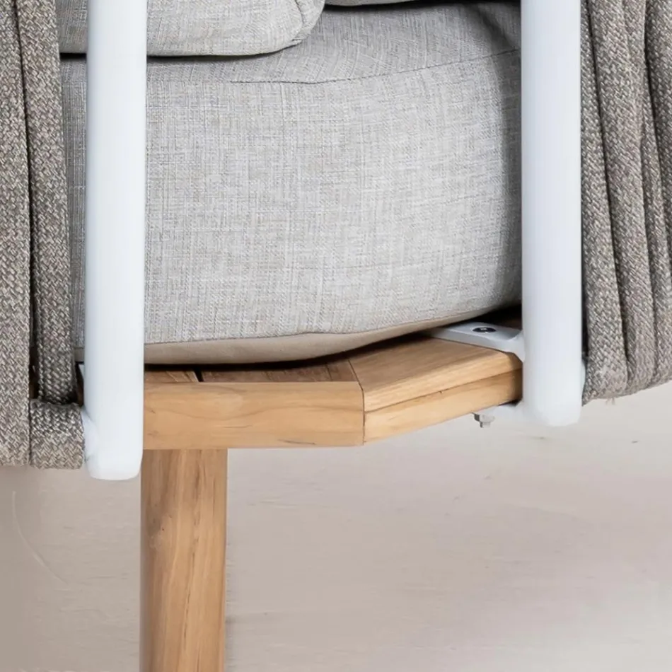 Sekskantet havehjørnesofa i teak og reb - Bellatrix Viadurini