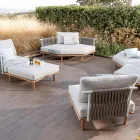 Sekskantet havehjørnesofa i teak og reb - Bellatrix Viadurini