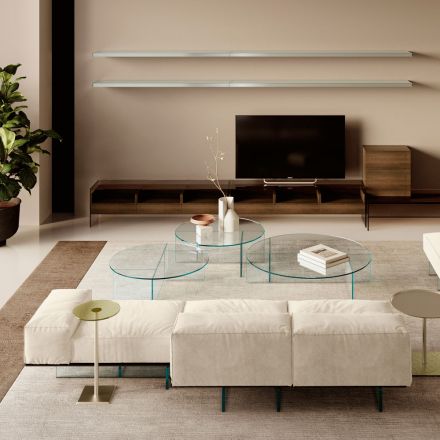 Sofa med ekstra klar glasbund og stofsæde lavet i Italien - Rory Viadurini