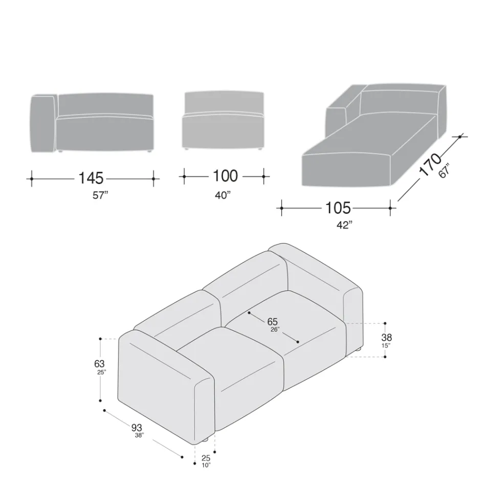 Sofa med indendørs halvø i ekspanderet polyurethan - Buffo Viadurini