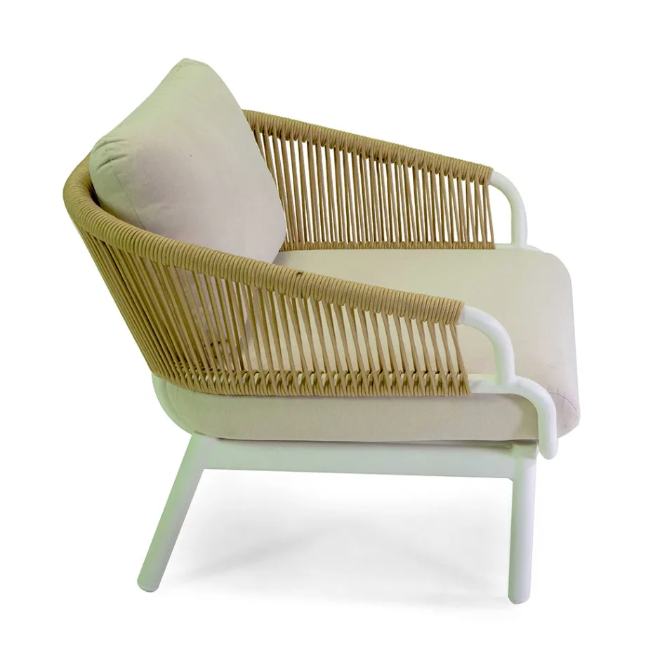 Sofa med lænestole og sofabord i hvid aluminium til haven - Tenda Viadurini