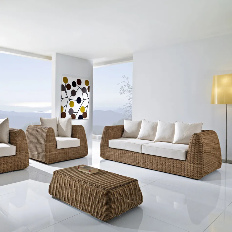 3-personers udendørs sofa i vævet polyrattan - Charlie Viadurini