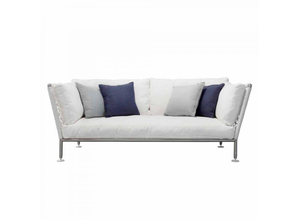 Udendørs sofa i stål og vævet PVC hvide hynder - Ontario6 Viadurini