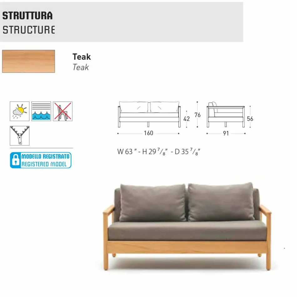 Moderne Varaschin Bali udendørs sofa med polstret puder Viadurini