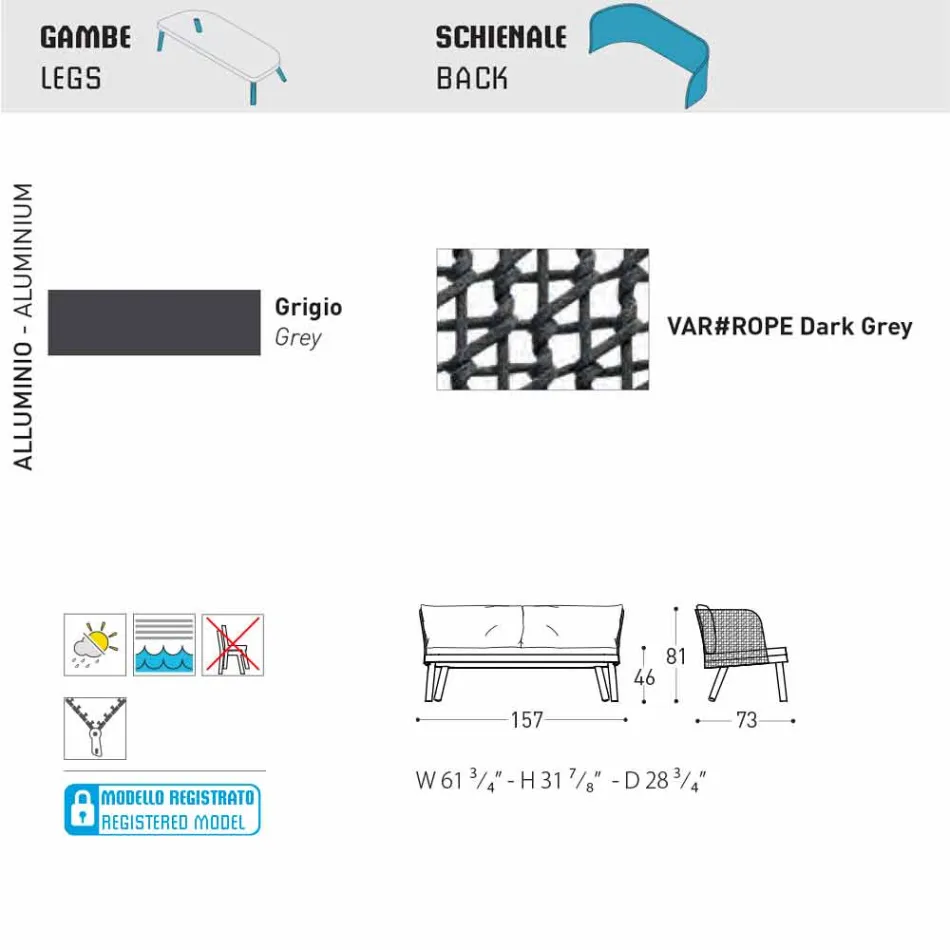 Moderne Varaschin Emma udendørs sofa i stof og metal Viadurini