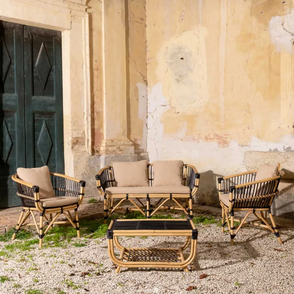 Havesofa i naturlig rattan med hynder inkluderet - Catelyn Viadurini