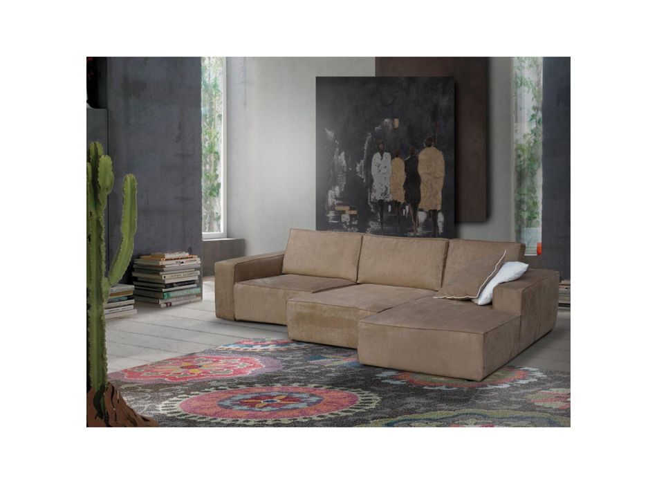 Stue Sofa med halvø i Tortora stof Lavet i Italien - Bourgogne Viadurini