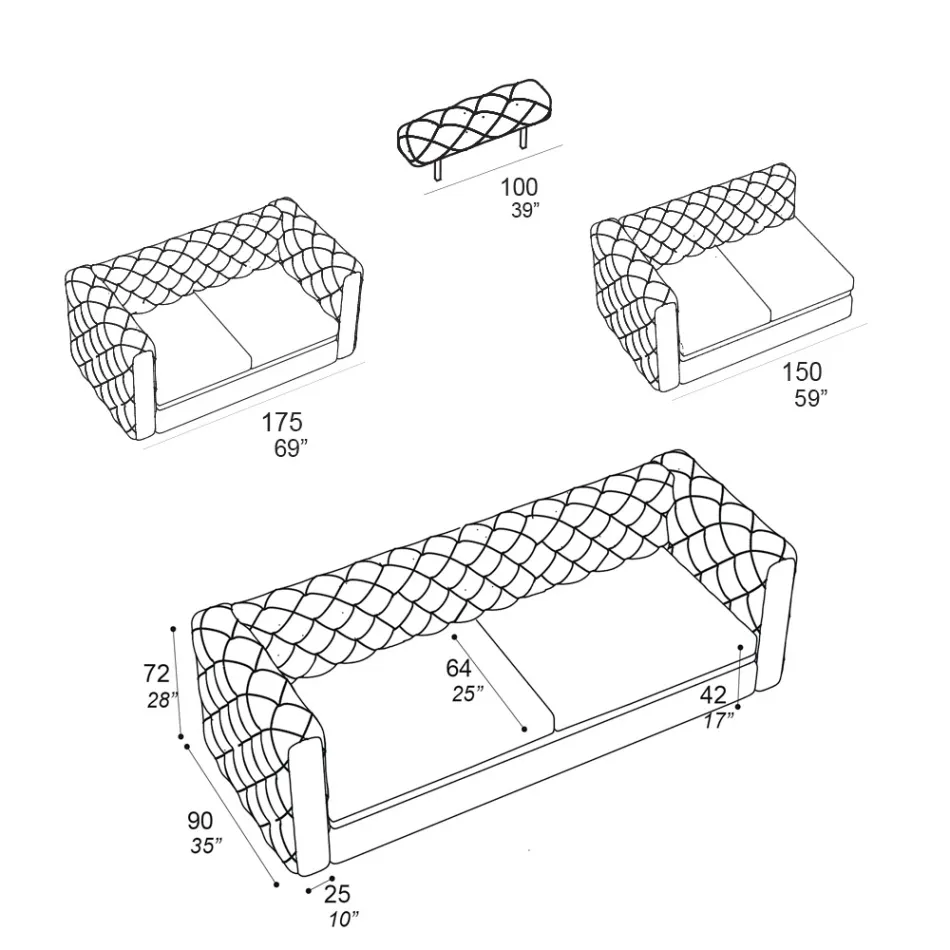 Stuesofa med tilbagelænet nakkestøtte Lavet i Italien - Udløst Viadurini