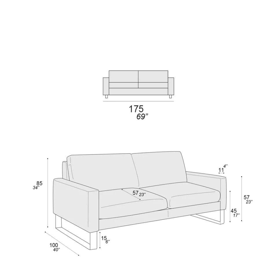 Stuesofa med slædefødder i forkromet metal - Eksklusivt Viadurini