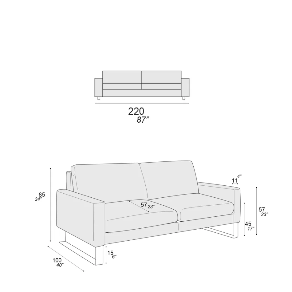 Stuesofa med slædefødder i forkromet metal - Eksklusivt Viadurini