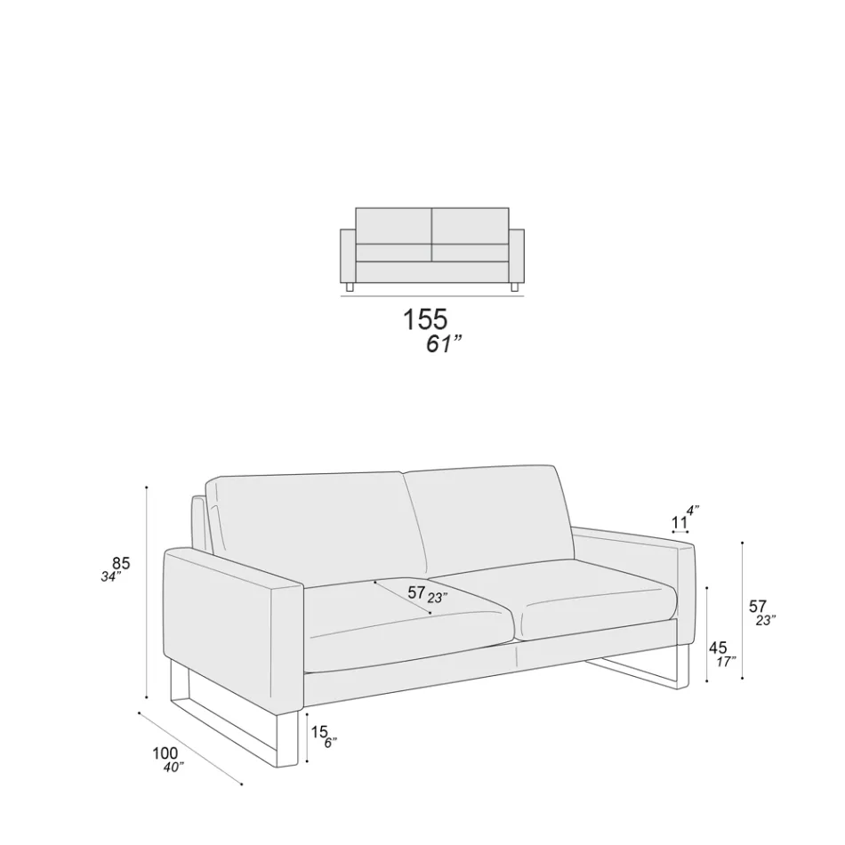 Stuesofa med slædefødder i forkromet metal - Eksklusivt Viadurini