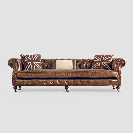 Stue Sofa polstret og betrukket med ægte læder med hynder - Adelaide Viadurini