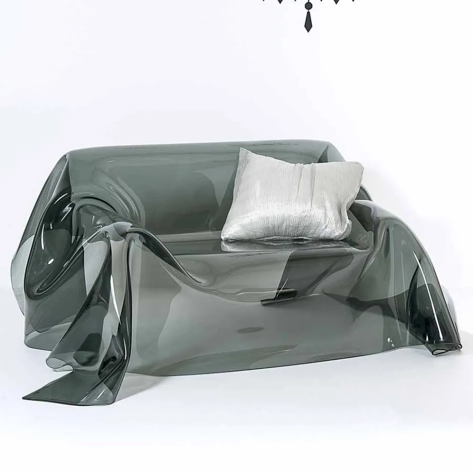 Sofa med moderne design i Jolly røget plexiglas, fremstillet i Italien Viadurini