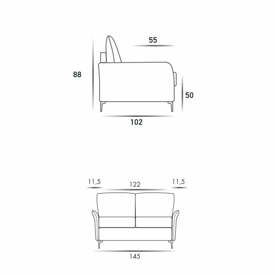 Moderne design to-pers. Sofa L.145 cm øko-læder / Erica stof Viadurini