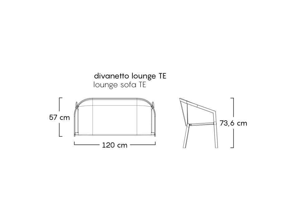 2 personers udendørs sofa med aluminiumsstruktur lavet i Italien - Zaika Viadurini