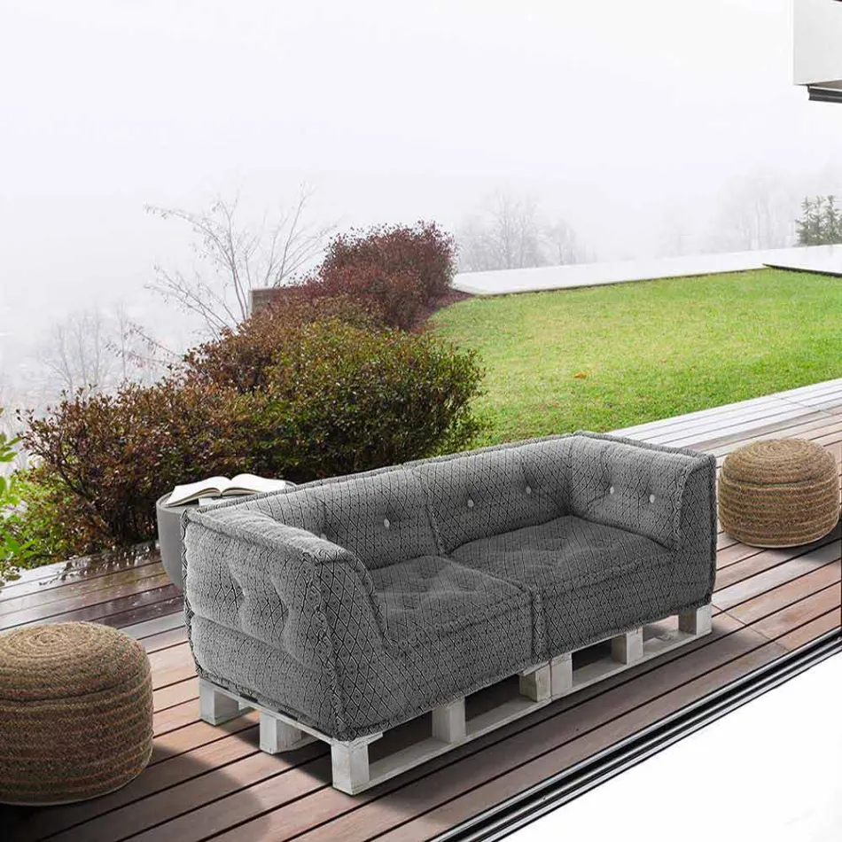 Polstret to-sæders etnisk sofa i lappet stof og træ - fiber Viadurini