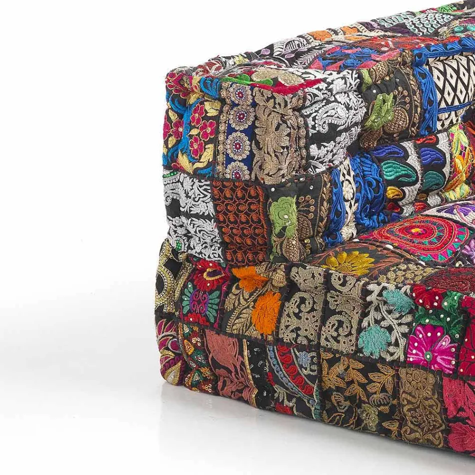 Polstret to-sæders etnisk sofa i lappet stof og træ - fiber Viadurini