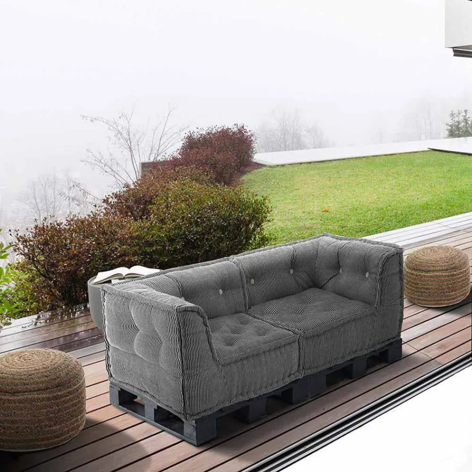 Polstret to-sæders etnisk sofa i lappet stof og træ - fiber Viadurini