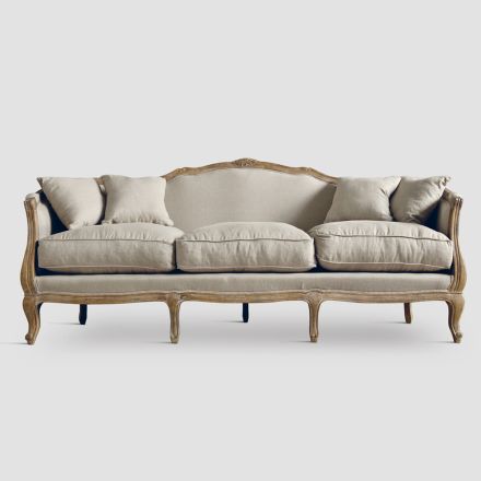 Sofa i massivt naturligt børstet eg og hørstof - Cycas Viadurini