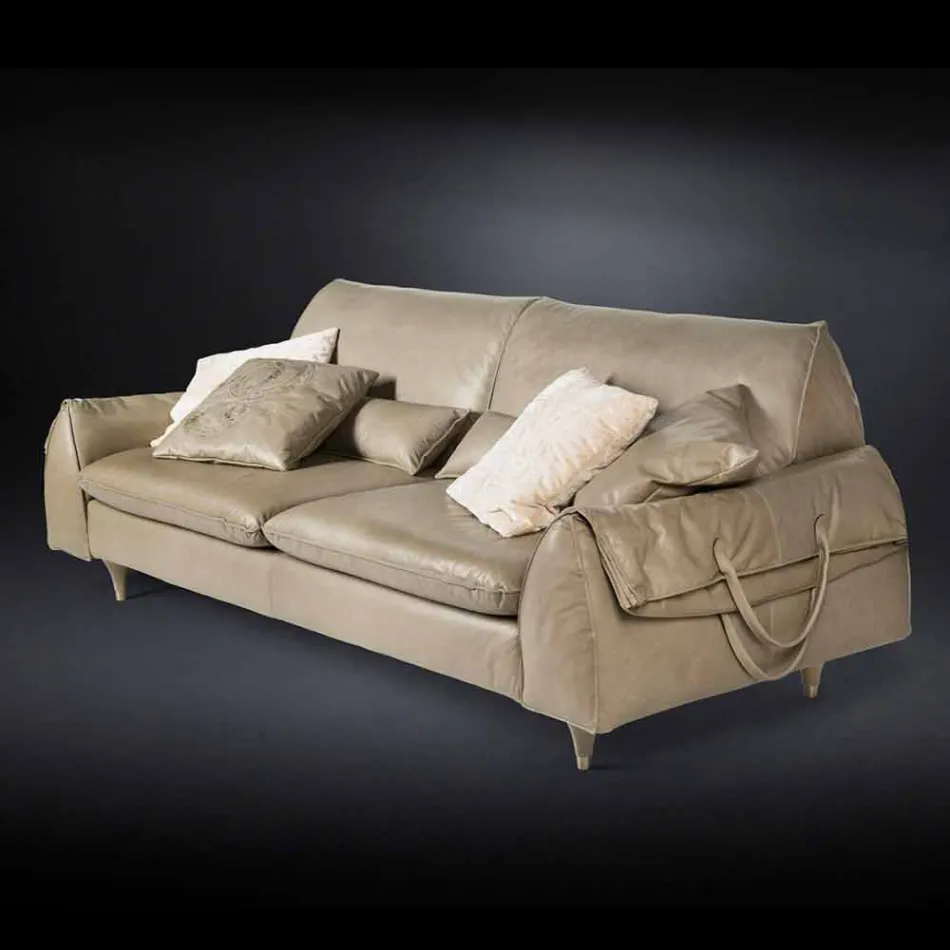 Massivt træ og læder sofa med armlæn Eve for objekter Viadurini