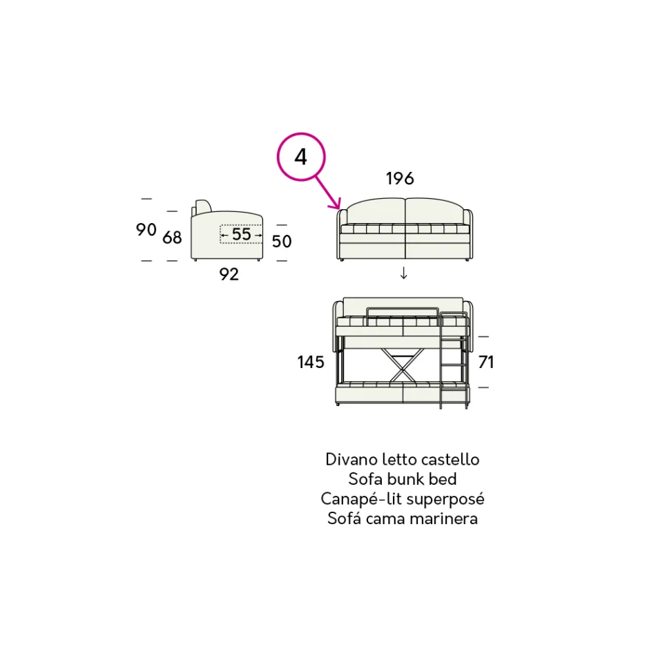 Moderne køjesofa i brunt stof Fremstillet i Italien - Pont Viadurini