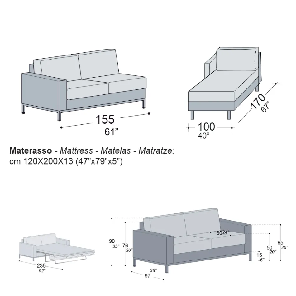 Sovesofa med halvø i metal og polyurethan Fremstillet i Italien - Folle Viadurini