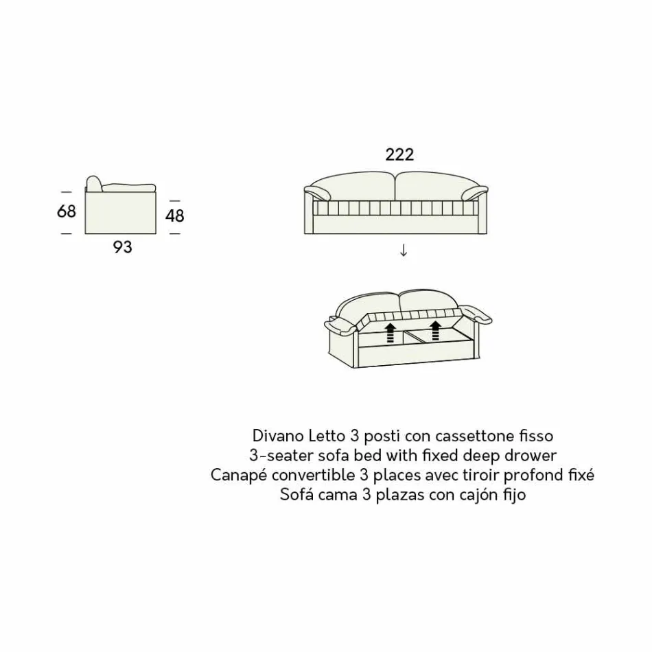 Enkelt sovesofa med beholder overdækket i stof fremstillet i Italien - Kayla Viadurini