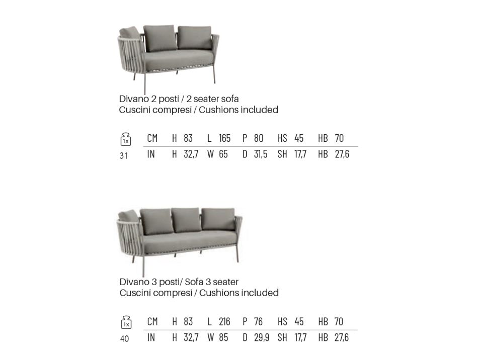 Udendørs sofa i stål Forskellige størrelser og hynder medfølger Made in Italy - Bronn Viadurini