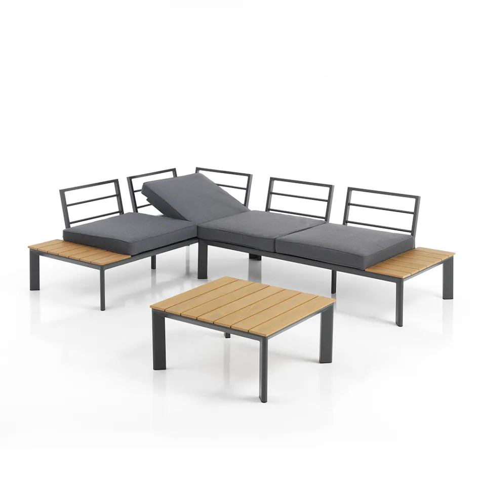 Sofa, der kan ombygges til chaiselong med justerbart ryglæn og sofabord - Finir Viadurini