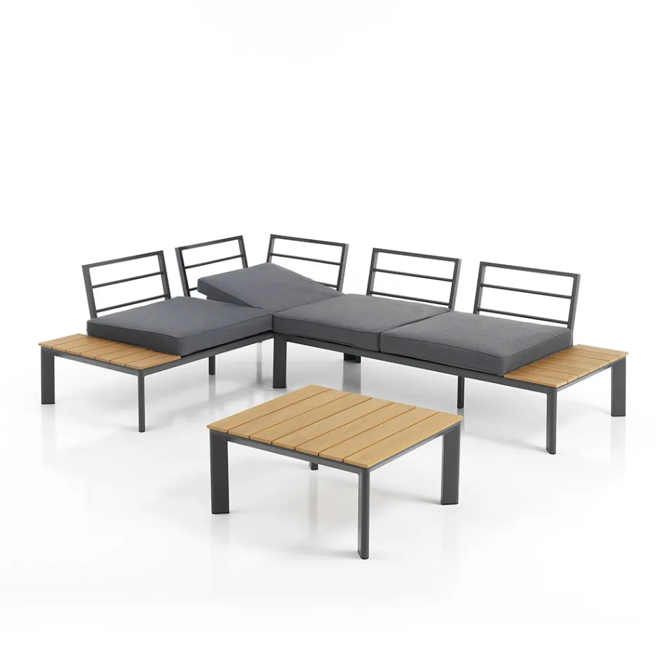 Sofa, der kan ombygges til chaiselong med justerbart ryglæn og sofabord - Finir Viadurini