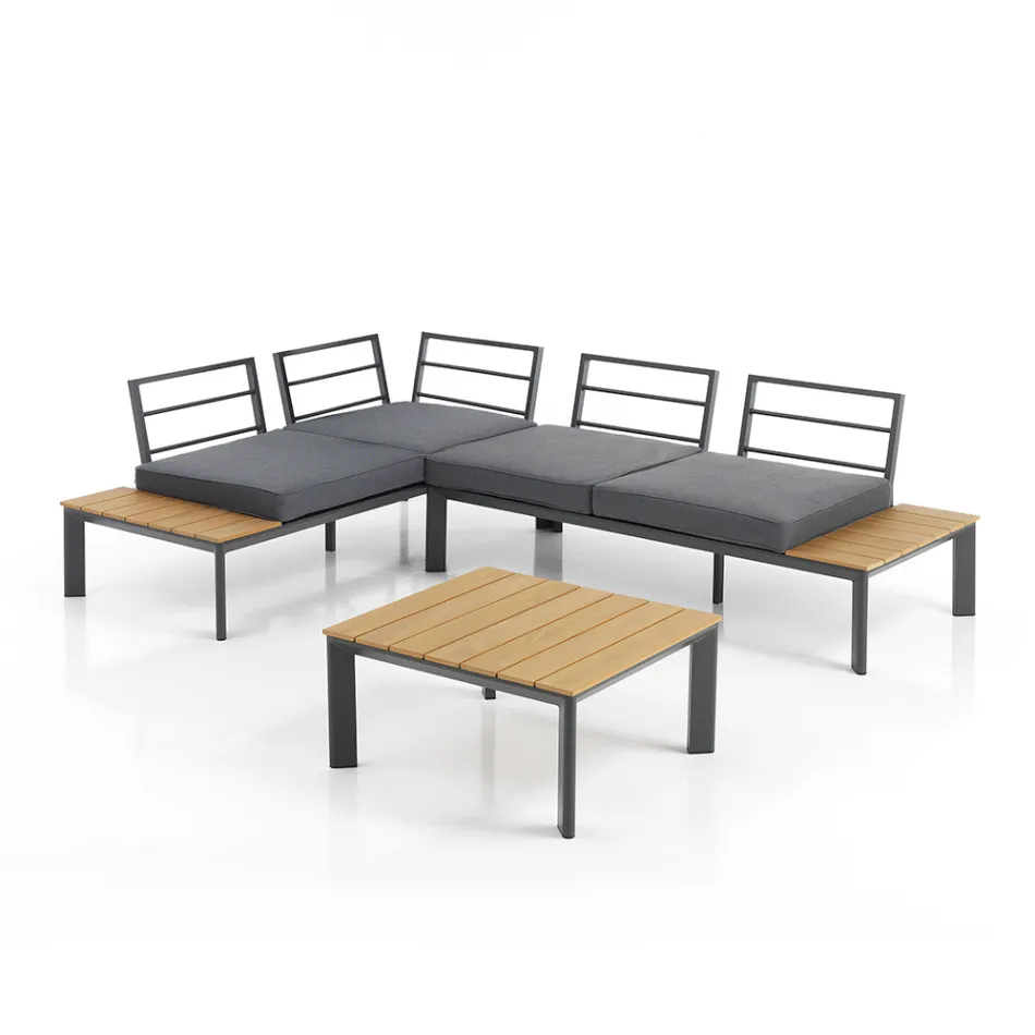 Sofa, der kan ombygges til chaiselong med justerbart ryglæn og sofabord - Finir Viadurini