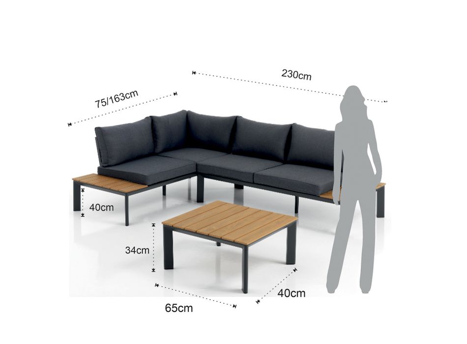 Sofa, der kan ombygges til chaiselong med justerbart ryglæn og sofabord - Finir Viadurini