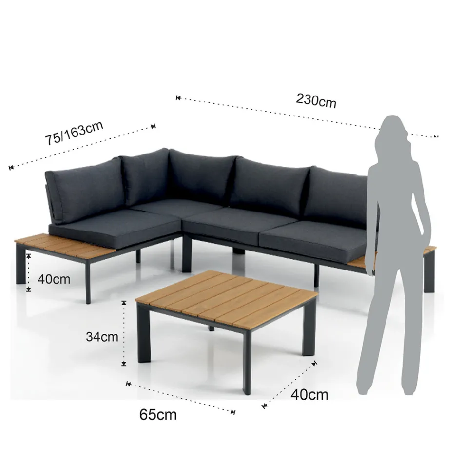Sofa, der kan ombygges til chaiselong med justerbart ryglæn og sofabord - Finir Viadurini