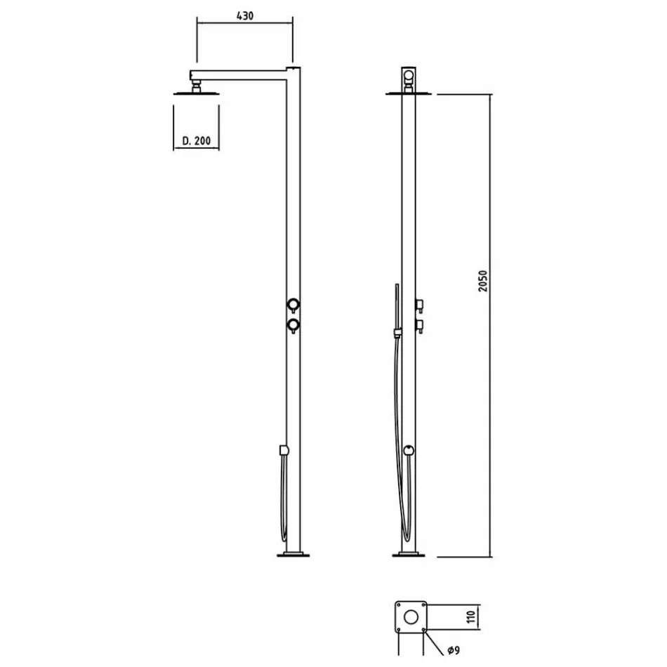 Udendørs bruser i forkromet rustfrit stål med håndbruser Made in Italy - Modeo Viadurini