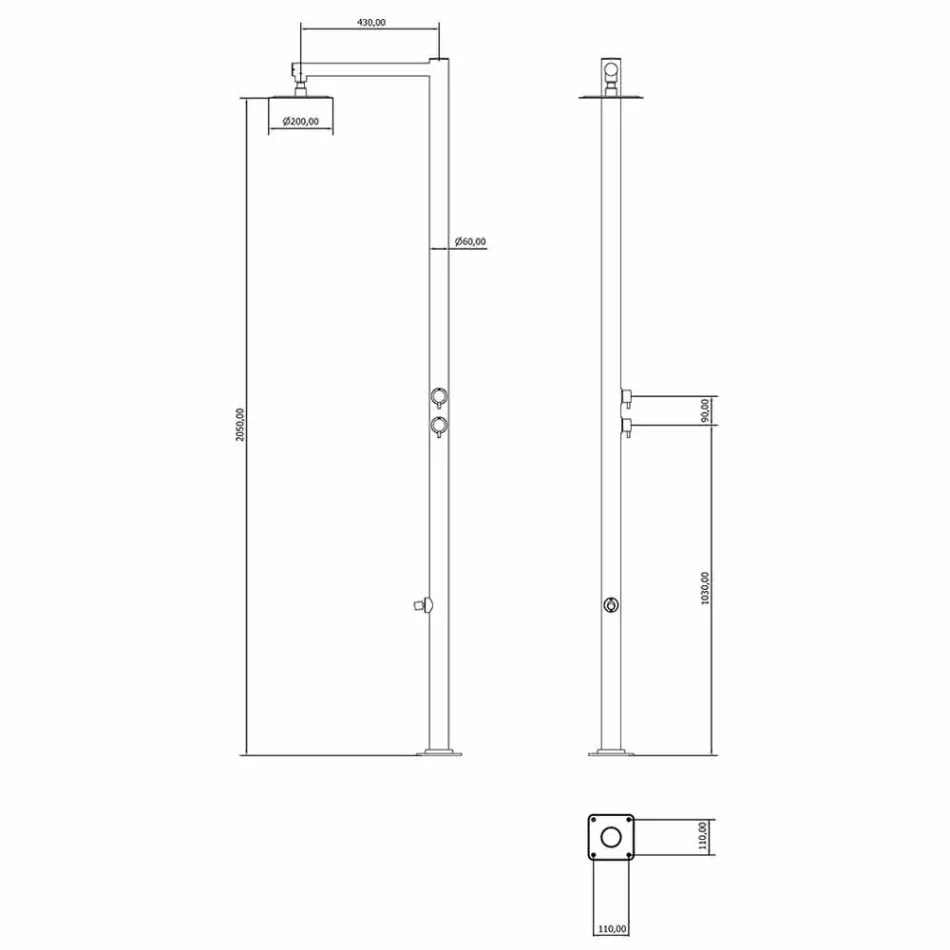 Udendørs stålbruser med fodvask og timer Made in Italy - Modeo Viadurini