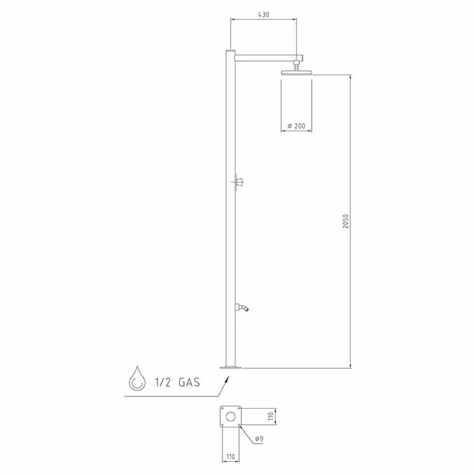Udendørs bruser i forkromet rustfrit stål med mixer fremstillet i Italien - Modeo Viadurini