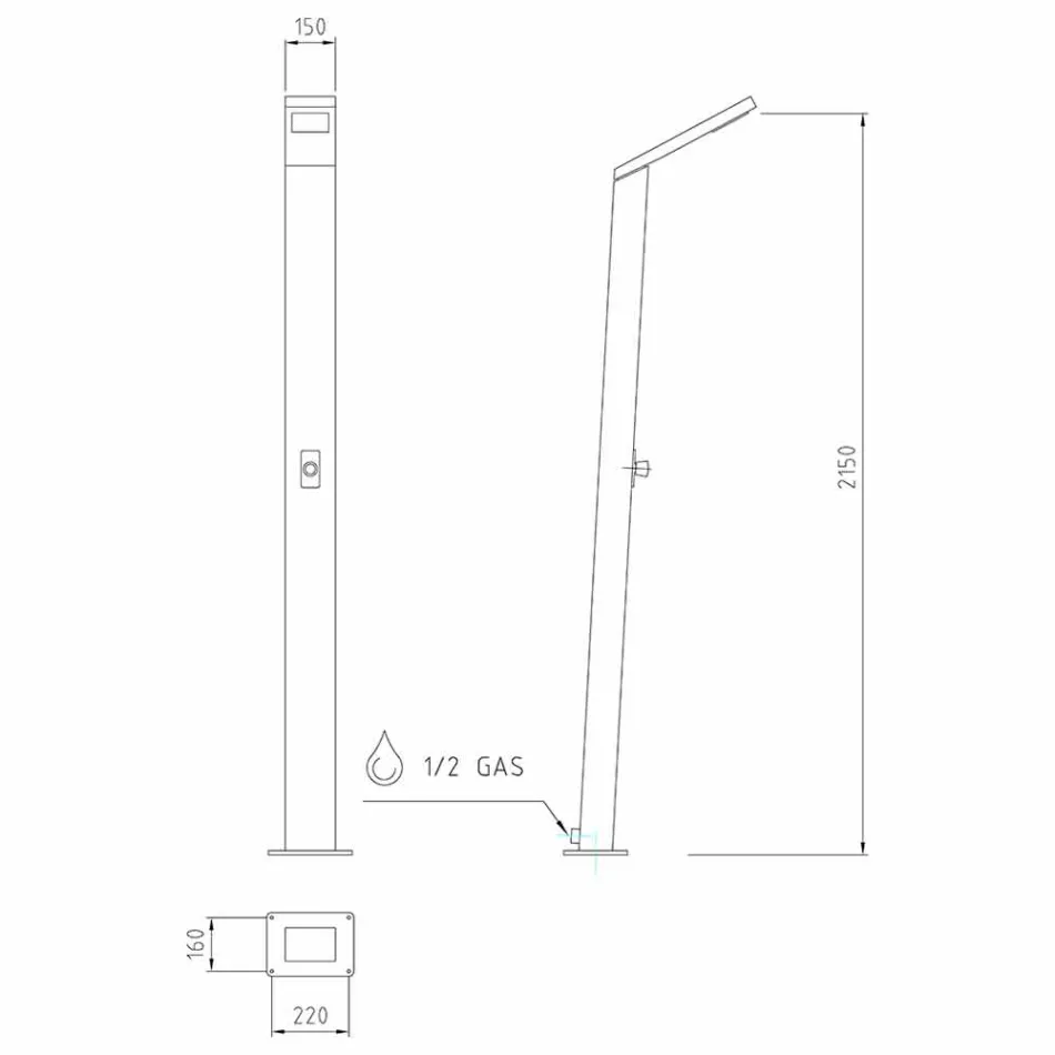 Solhavebrusebad i stål med vandfaldstråle fremstillet i Italien - Werner Viadurini