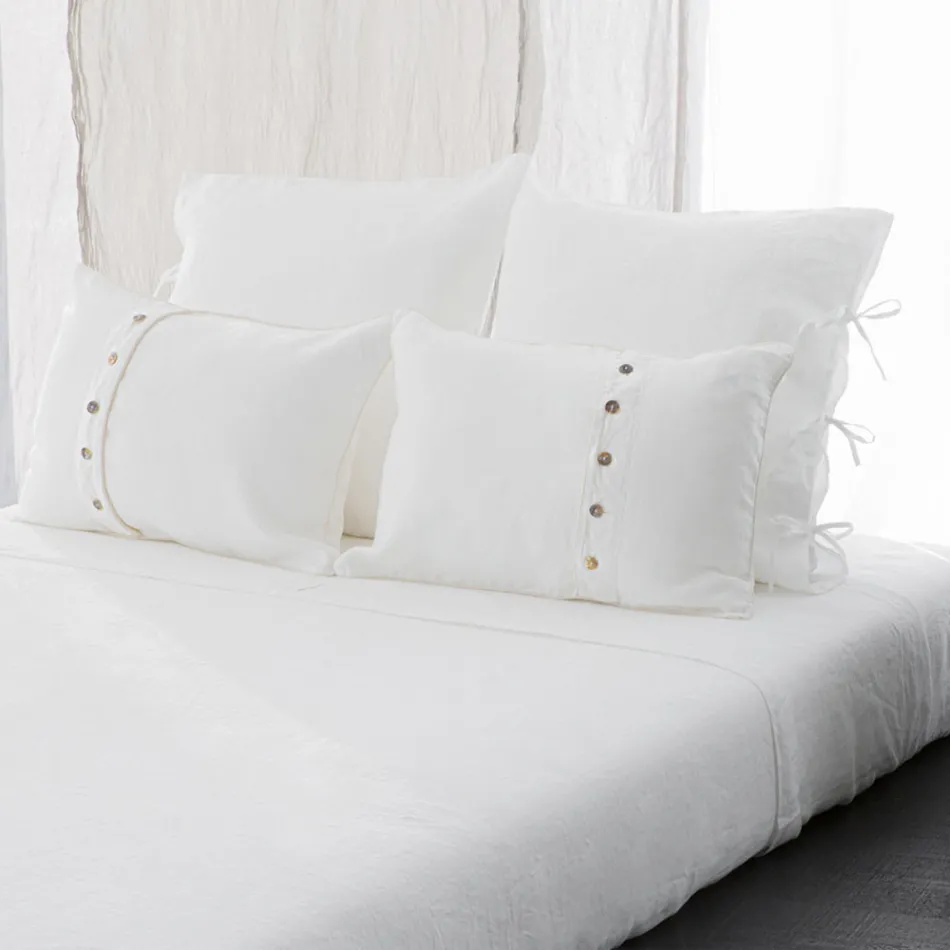 Kridt eller retro let pudebetræk i hør med firkantede designbånd - Prisco Viadurini