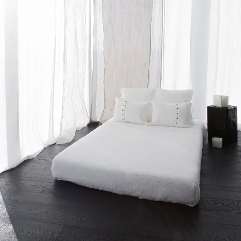 Kridt eller retro let pudebetræk i hør med firkantede designbånd - Prisco Viadurini