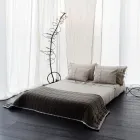 Kraftig hørpudebetræk med Agoya-knapdekoration og rør - Middelhavet Viadurini