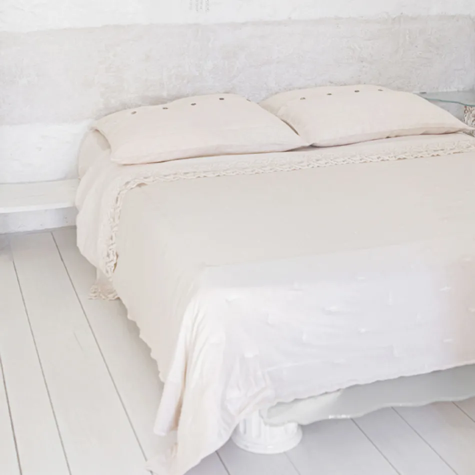 Firkantet pudebetræk i kraftigt farvet hør med Agoya-knapper - Middelhavet Viadurini