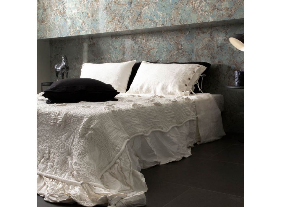 Rektangulært sengepudebetræk i hvid eller sort hør med knapper og snørebånd - Agora Viadurini