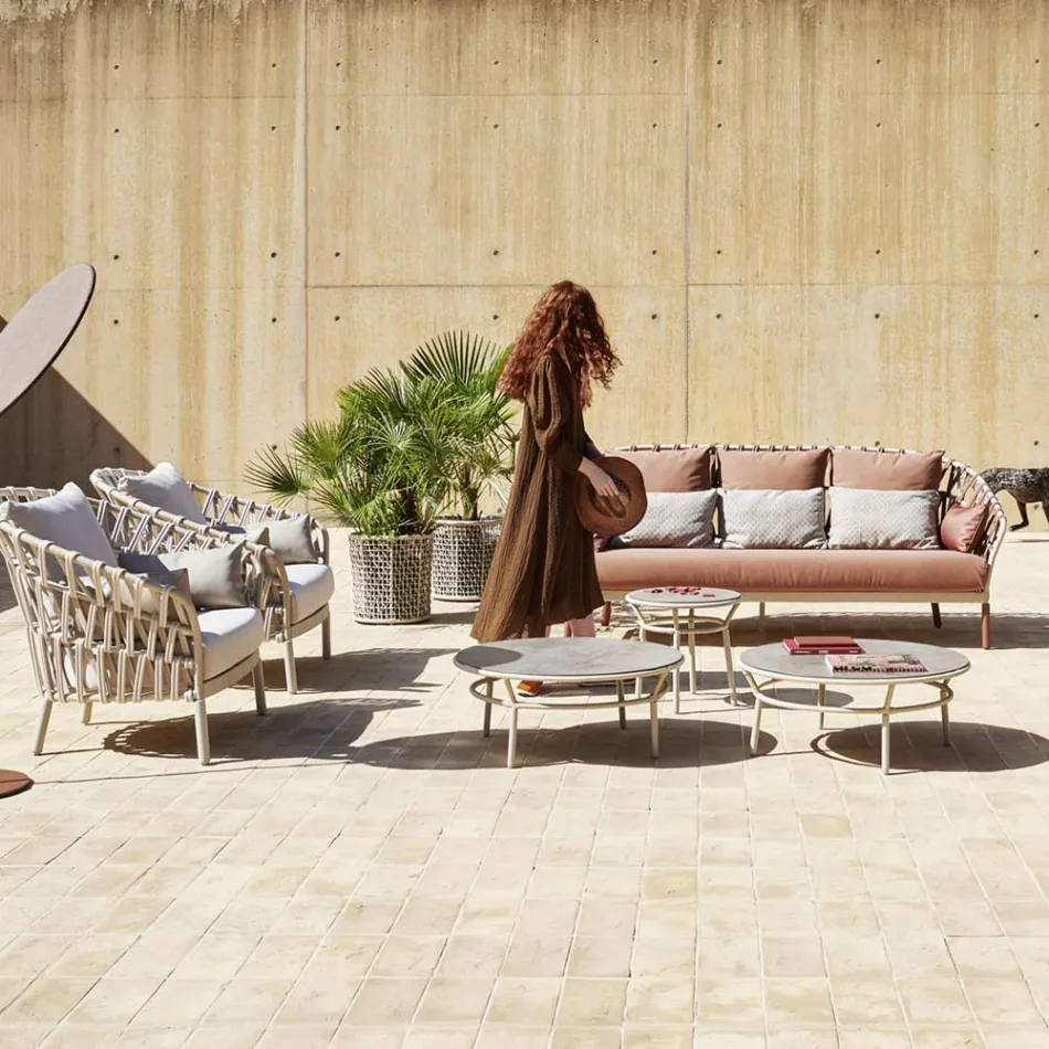 Plantekasse med aluminiumsstruktur og beige vævning - Emma fra Varaschin Viadurini