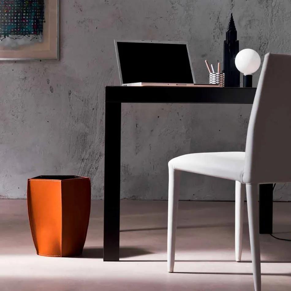 Design papirkurv i regenereret Poligiono læder, lavet i Italien Viadurini