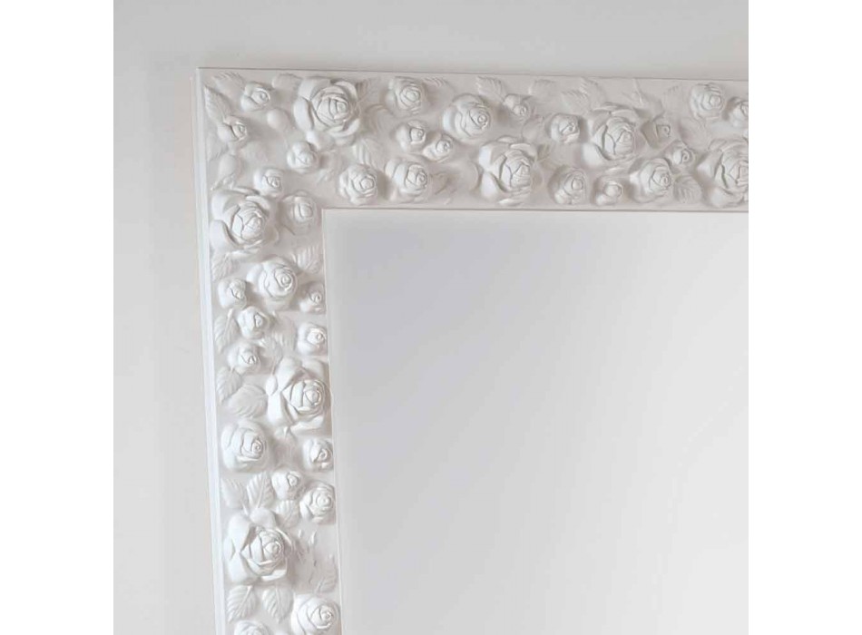 Stor hvid spejl gulv / væg med træramme blomst Viadurini