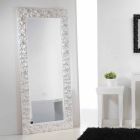 Stor hvid spejl gulv / væg med træramme blomst Viadurini