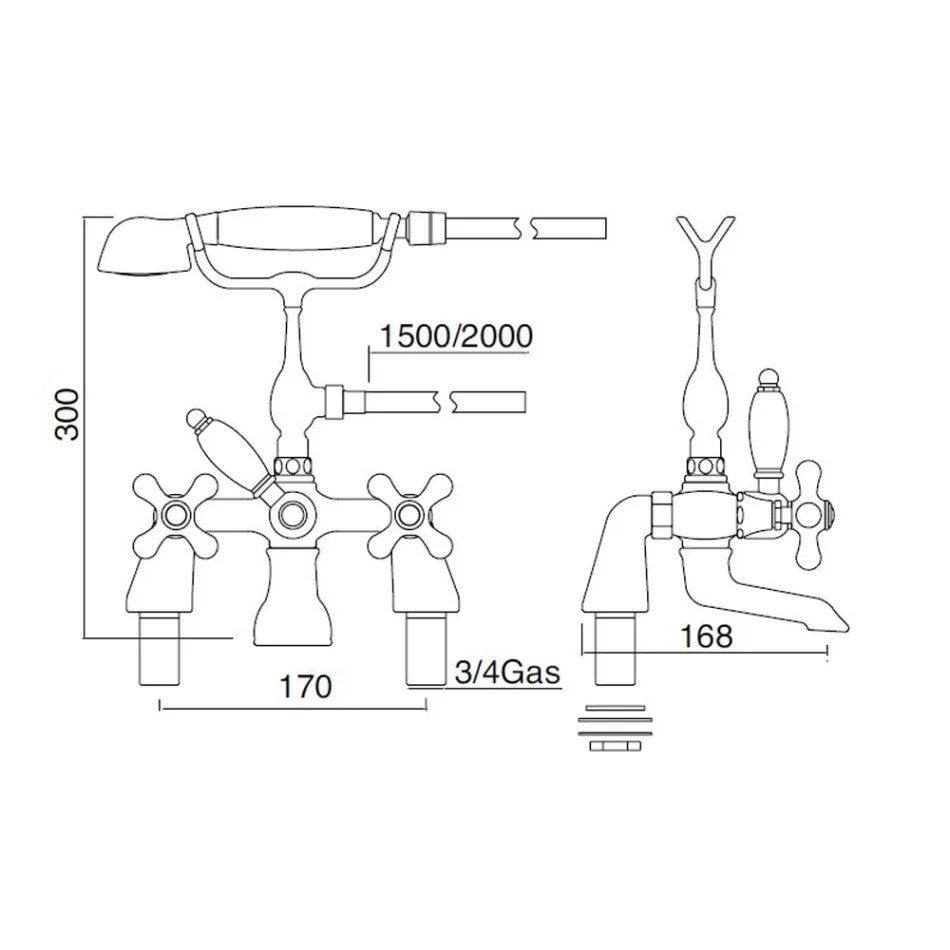 Klassisk badekarsrandgruppe med messinghåndbruser Fremstillet i Italien - Ercolina Viadurini
