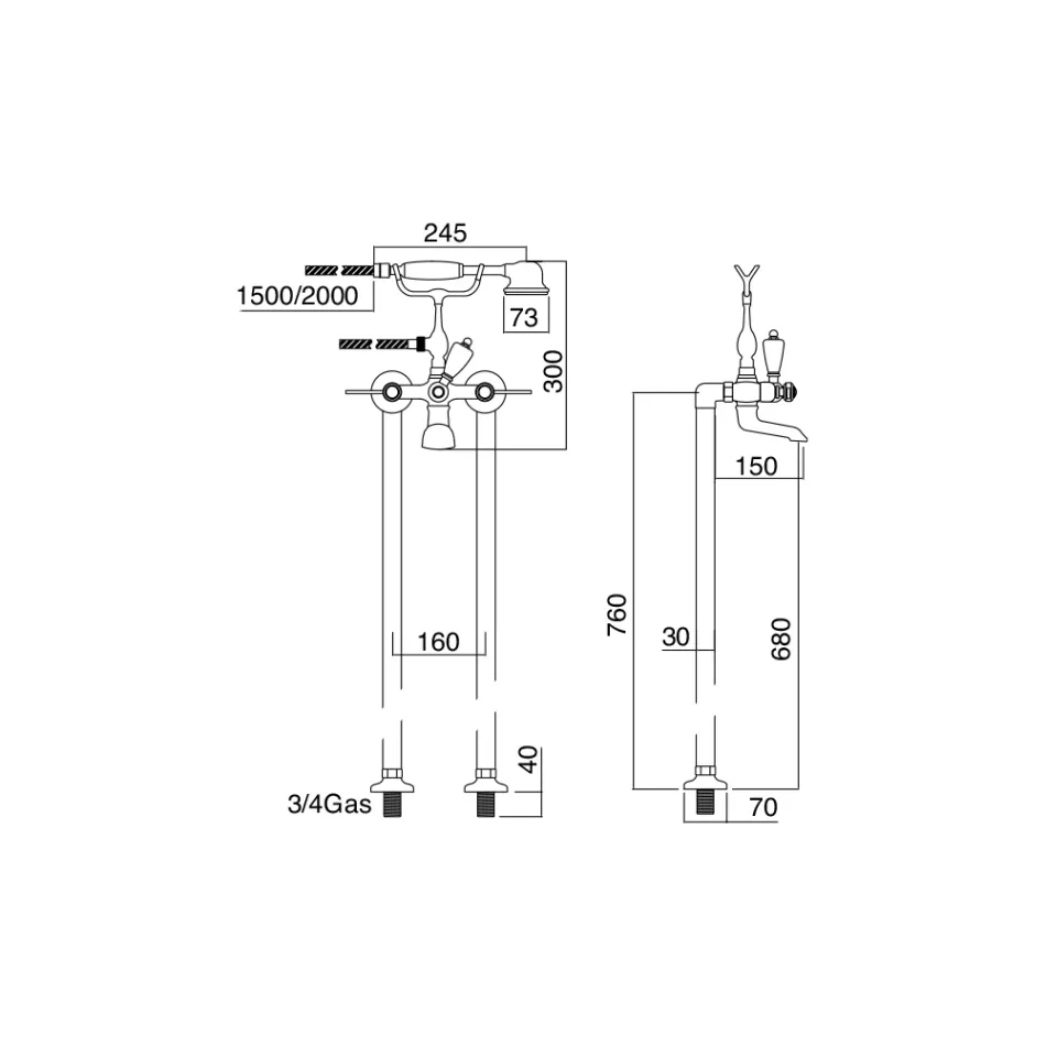 Gulvstående badekar med håndbruser og fleksibel slange Made in Italy - Milano Viadurini