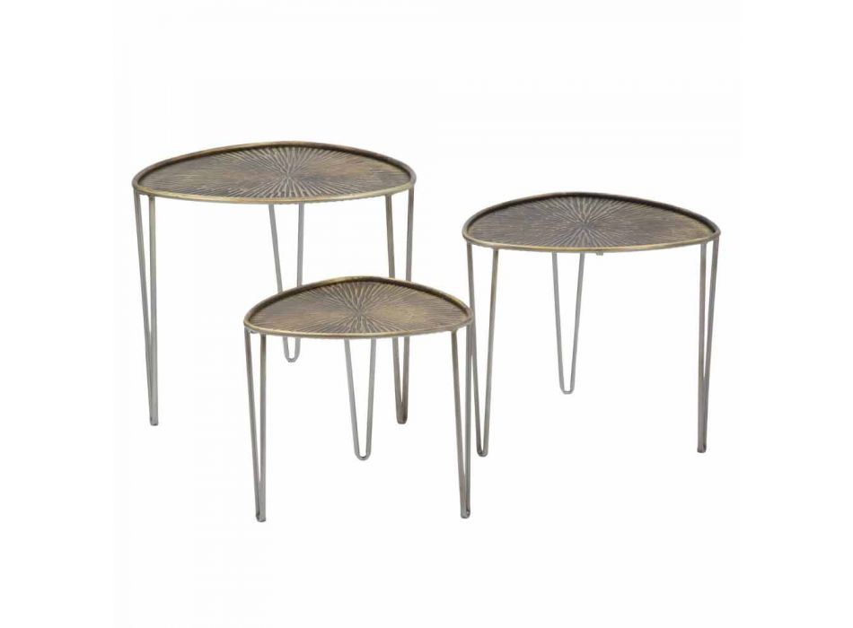Sæt med 3 moderne design jern kaffeborde - Marla Viadurini
