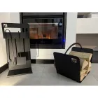 Sæt designværktøjer til pejs i sort stål fremstillet i Italien - Ostro Viadurini